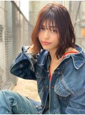 大人かわいい前髪セシルカットココアブラウンフリンジウェーブ
