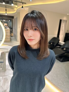 ロンドメリア 天神大名店(Lond Melia) ★小顔に見せるヘアワンレンレイヤー黒髪カタログネビージュ艶髪
