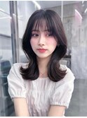 美髪韓国レイヤーイメチェン似合わせワイドバング外ハネボブ