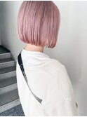 大人可愛いピンクベージュぷつっとボブ 20代30代