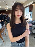 黒髪ボブルフネビージュワンレンくびレイヤーミディアムヘア