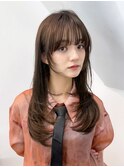 ロング顔周りレイヤー美髪韓国ヘアおくれ毛_F0408