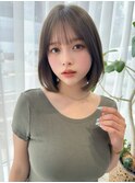 大人可愛い内巻きボブ/オリーブカラー インナーカラー/前髪/ボブ