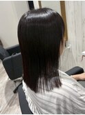 大船駅切りっぱなしミディアムボブレイヤーオリーブブラウン40代