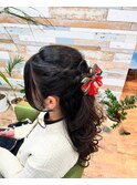 編み込みハーフアップ