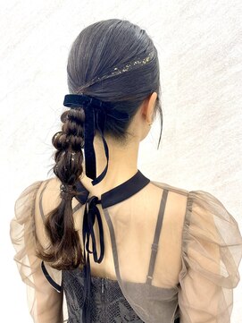 タイト編みおろし/ローポニー/ヘアセット/綺麗目