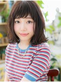 斜めバング黒髪外ハネカールミディアムボブh3上尾20代30代40代