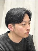 メンズツーブロック刈り上げアップバングセンターパート