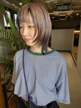 ソイリウム 下北沢(soi rium) ミディアムウルフ　デザインカラーピンクオレンジ