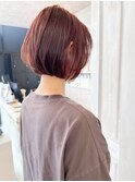 福山市美容室Caaryレッドオレンジカラー大人気ミニボブヘア