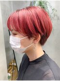 レッドカラー、ピンクベージュ、ハンサムショート