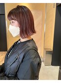 *ベリーピンク 暖色カラー 切りっぱなしボブ 外ハネ 天王寺