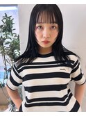 黒髪ミディアムレイヤーヘアフェイスレイヤーカットバングカット