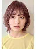 顔まわりレイヤー/イメチェン/美髪/外ハネボブ/ワイドバング