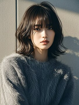 アンブレラカラーミディアムヘアショートカットセミロング50代