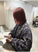 ブリーチ無し/ボルドーカラー/切りっぱなしボブ