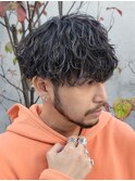 メンズツーブロックマッシュ束感ショート波巻きスパイラルパーマ
