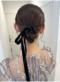 ヘアアレンジセット結婚式成人式タイトシニヨンリボンお呼ばれ