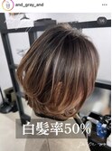 白髪率50%デザイン系筋感ハイライト