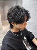 ウルフパーマ/センターパート/毛流れフェザー/メンズサロン