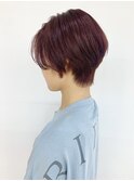 前下がり★ショートヘア/赤系/丸みショート/ショートボブ/耳掛け
