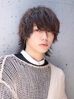 ネイビー(NAVY)&nbsp;マッシュウルフ ツートーンカラー ローライト ブリーチカラー