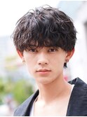 天神10代20代ルーズパーマゆるめメンズマッシュウルフカット