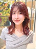 レッドカラー韓国前髪シースルー小顔レイヤー◎20代30代40代50代
