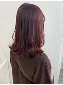 切りっぱなし外ハネミディpink×red
