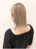 ハイトーンカラー ベージュ 切りっぱなしミディ ダメージレス