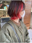 インナーカラー/大人ガーリー/似合わせカット/ブリーチ/レッド