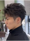 フェザーショートフェザーパーマメンズショートコンマバング