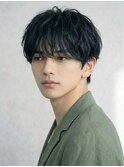爽やかメンズレイヤーマッシュ暗髪カラー韓国風秋カラー