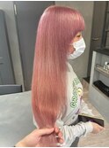 ペールピンク.韓国カラー.くすみピンク.ワイドバング.前髪カット