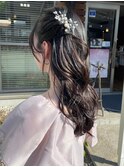 ゆる巻き　お呼ばれアレンジ　結婚式ヘアセット