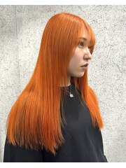 オレンジカラー/新宿ハイトーン/ハイトーンボブ/デザインカラー