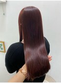 髪質改善ピンクブラウンカラーツヤ髪ストレート