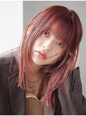 ピンクベージュ/ダブルカラー/ワイドバング/デザインカラー