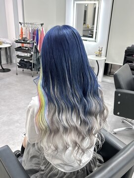 シェイロ(Cielro) ネイビー×エクステシルバーグラデーション×ポイントレインボー