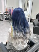 ネイビー×エクステシルバーグラデーション×ポイントレインボー