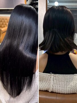 【ビフォーアフター】エクステ/ストレートロング/黒髪ヘア