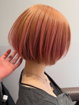 サロウィン 大宮Crest店(SALOWIN) ◯デザインカラー　ピンク　オレンジ　ボブ　赤髪　ぱっつん