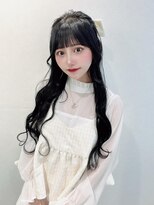 ブルーブラック　パーツアップ　リボンアレンジ エクステ