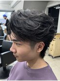フェザーパーマ/グレーブルーカラー/刈り上げショートパンク