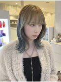 アイスブルー×ルーツカラー×ミディアムウェーブ