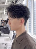 フェザーショートフェザーパーマメンズショートセンターパート