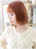 ■ワイドバングアプリコットオレンジ小顔ボブ709浦和10代20代