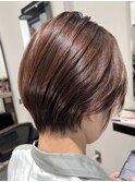 ★40代50代絶壁解消ひし形小顔前下がり耳掛けショートボブ/京都