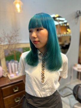 チャプター 問屋町(chapter) ケアブリーチデザインカラーピュアブルーターコイズ韓国ヘア岡山