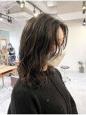 ☆コテ風デジタルパーマミディアムヘアブルーグレージュカラー☆